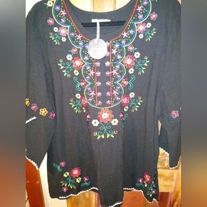 Embroidered Black Floral Women's Top